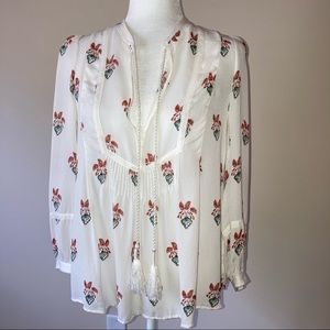 A.L.C. Hari Paisley Print Silk Peasant Blouse White 0